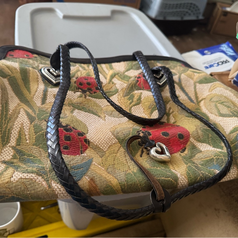 Red and Green Floral Tote Bag with Artistic Design